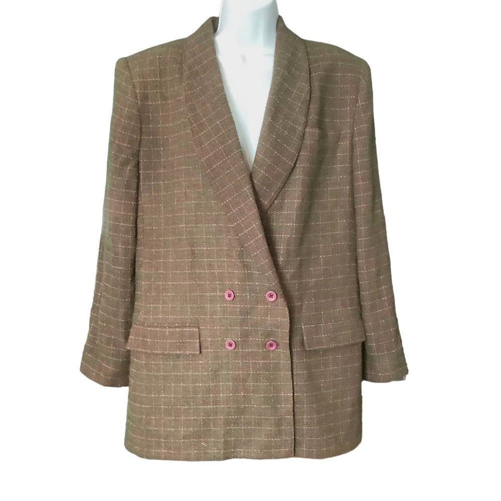 Vintage COUNTRY SUBURBANS 12 Plaid Double Breasted Wool Blazer Made in USA